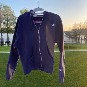 Champion zip up hoodie. Navy blue- size small.